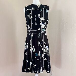 Proenza Schouler Pleated Crepe De Chine Silk Dress Black and Blue Floral Print 8